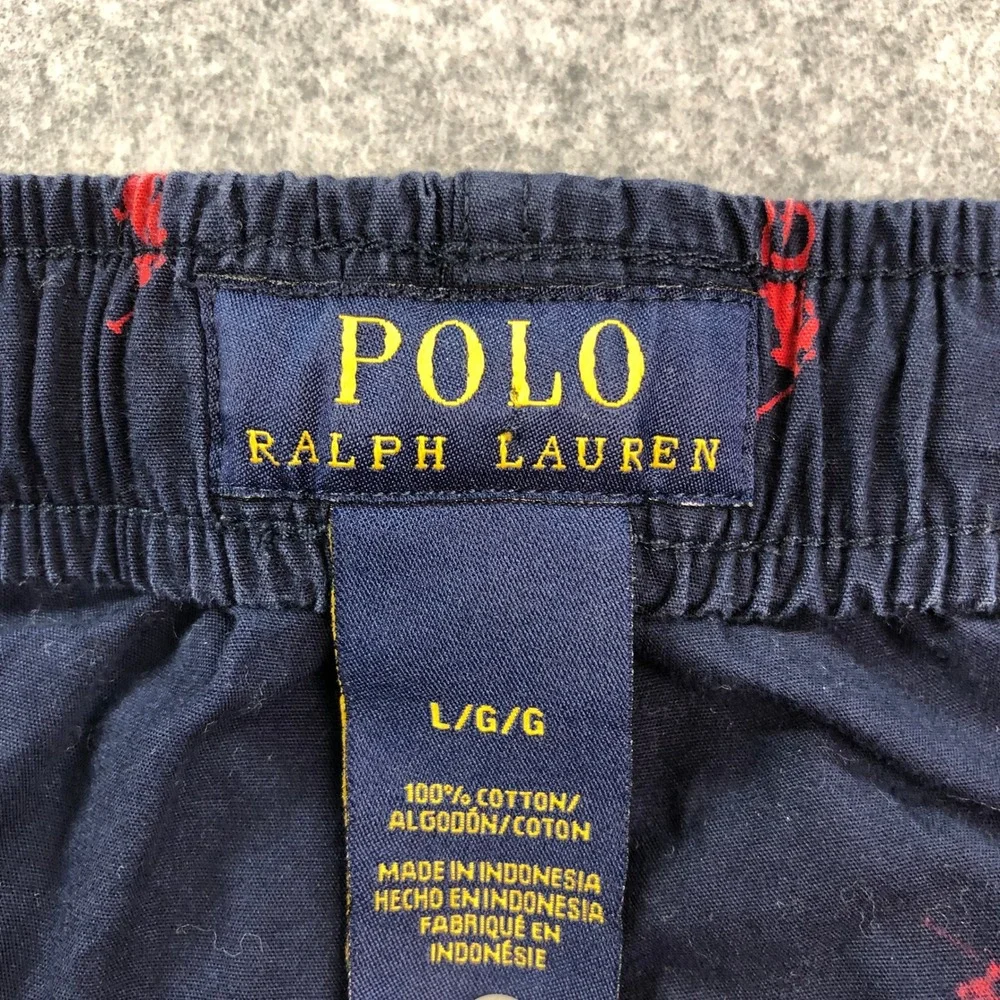 Polo Ralph Lauren Lounge Pants Mens L Straight Leg Navy Logo Pattern Sleepwear
